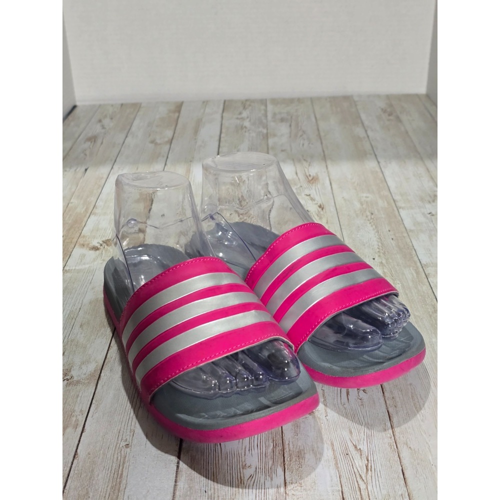 Adidas Girls Adilette Shower Slides Sports Size 3 Pink Matte Gray Metallic